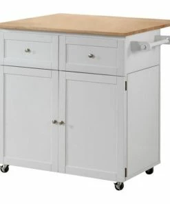 Bowery Hill Kitchen Cart With Drop Leaf In Natural Brown And White