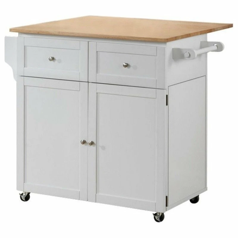Bowery Hill Kitchen Cart With Drop Leaf In Natural Brown And White