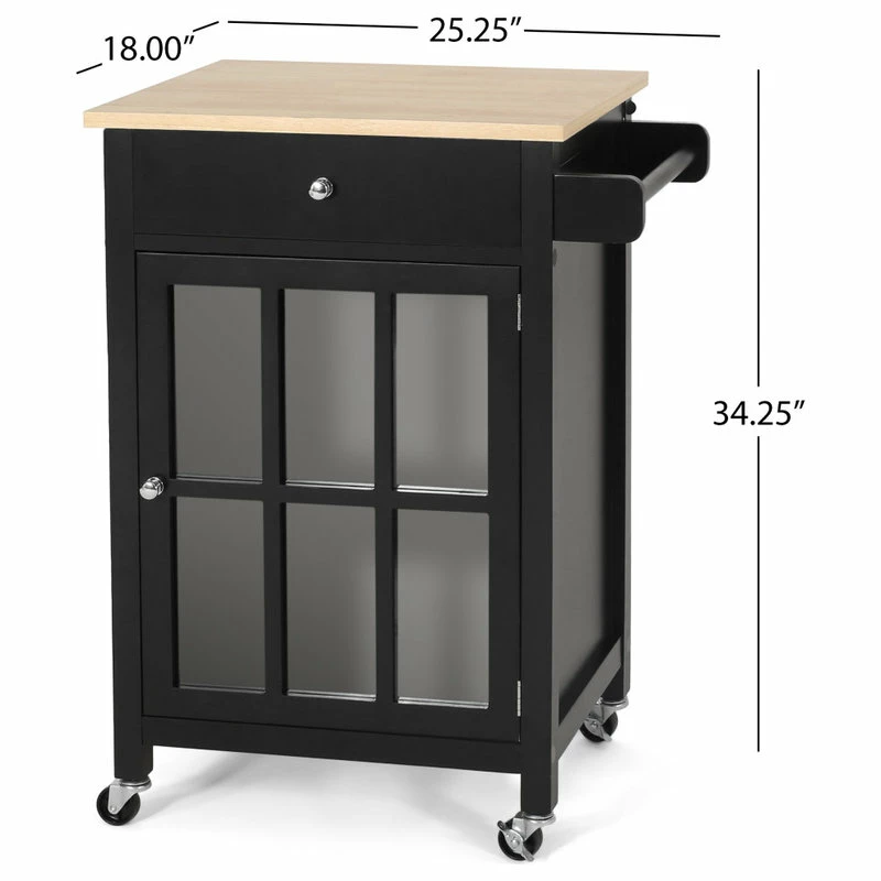 GDFStudio Medway Contemporary Glass Paneled Kitchen Cart - Image 3