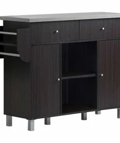 Hodedah Import Inc. Kitchen Island With Spice Rack And Towel Rack, Chocolate/Gray