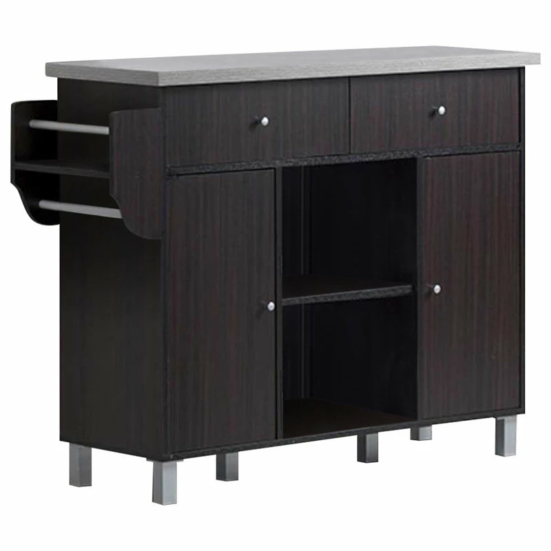 Hodedah Import Inc. Kitchen Island With Spice Rack And Towel Rack, Chocolate/Gray