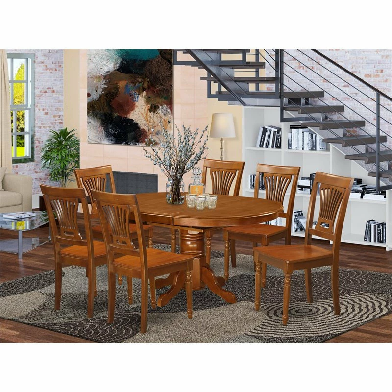 East West Furniture Avon 7-piece Wood Dining Table And Chair Set In Saddle Brown - Image 2