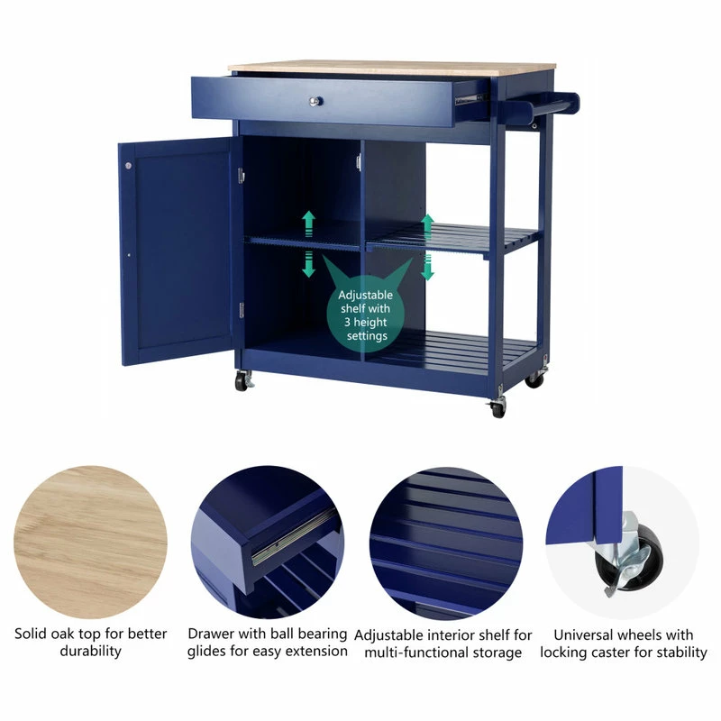 Glitzhome 34.25''H Wooden Basic Kitchen Island, 1 Drawer And 1 Door And 2 Tier, Navy Blue - Image 6