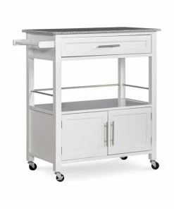 Linon Home Decor Products Linon Cameron Wood Granite Top Kitchen Cart In White