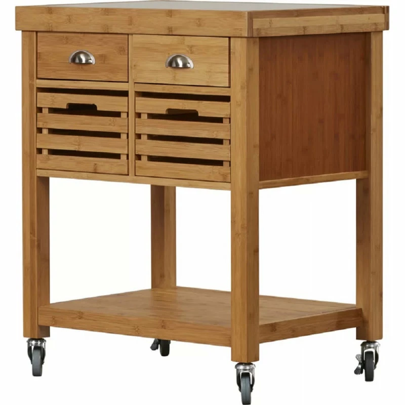 Boraam Industries, Inc. Kenta Bamboo Kitchen Cart With Stainless Steel Top - Image 3