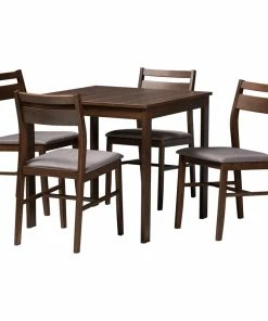 Baxton Studio Albin Contemporary Gray Fabric Dark Walnut-Finished 5-Piece Dining Set