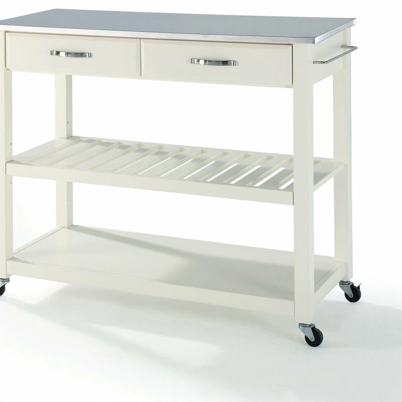 Crosley Stainless Steel Top Kitchen Cart/Island, Optional Stool Storage, White - Image 2