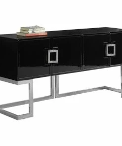 Meridian Furniture Beth Sideboard/Buffet, Black, Chrome Base/Handles