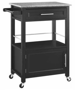 Linon Home Decor Products Linon Mitchell Wood Granite Top Kitchen Cart In Black
