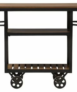 Baxton Studio Kennedy Rustic Antique Black Textured Metal Distressed Wood Mobile Serving Cart