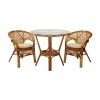 RattanUSA 3-Piece Pelangi Dining Rattan Wicker Armchairs/Round Table Glass Top, Colonial