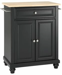 Crosley Cambridge Natural Wood Top Portable Kitchen Island, Black Finish