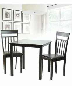 SK New Interiors Set Of 3 Pcs Square Dining Kitchen Table And 2 Wooden Warm Chairs, Espresso