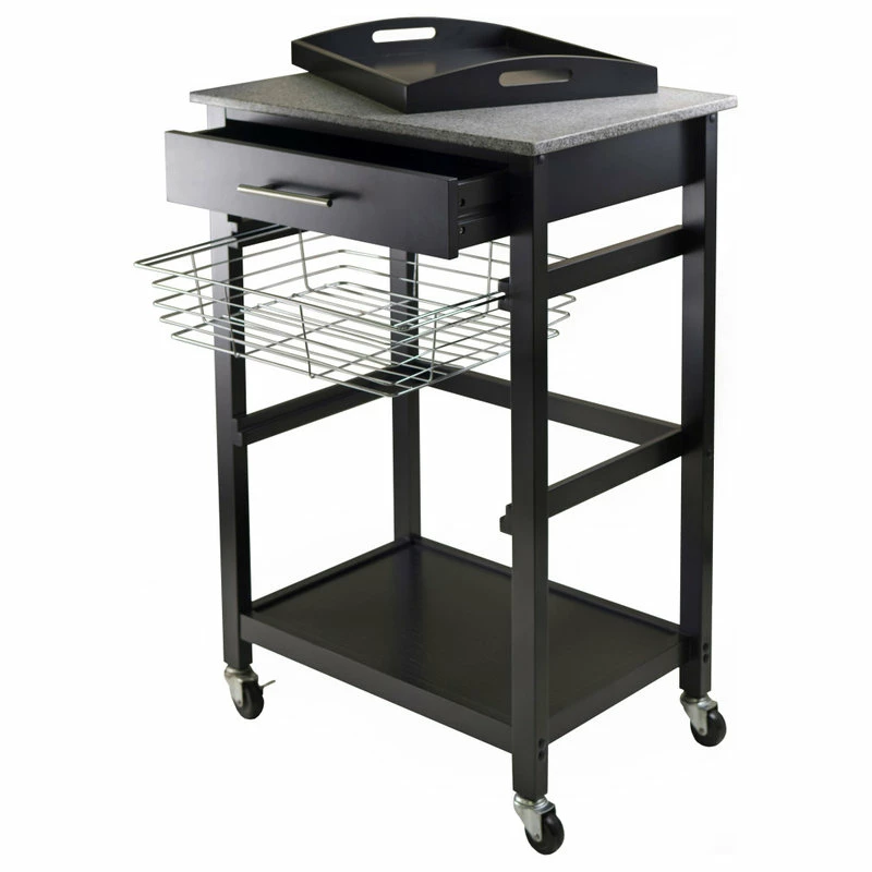 Winsome Wood Transitional Black Granite And Wood Utility Cart 20322 - Image 2