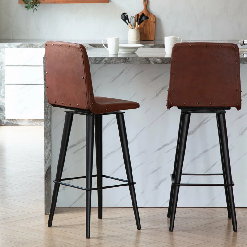 Madeleine Home Inc. Hayward Genuine Leather 29.5" Swivel Bar Stool, Brown, Brown - Image 7