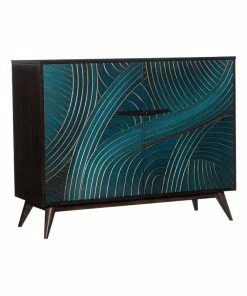 Homary Modern 40" Peacock Blue Pine Wood Buffet Sideboard With 2 Doors