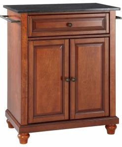 Crosley Cambridge Solid Black Granite Top Portable Kitchen Island, Classic Cherry