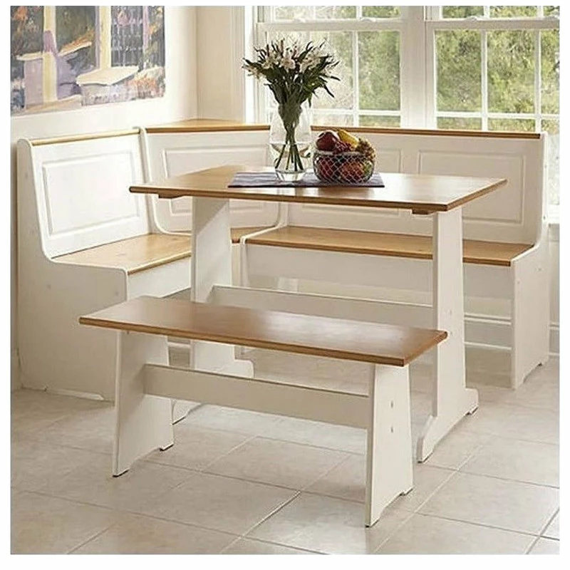 Riverbay Furniture Wood Indoor 3 Piece Kitchen Corner Nook Dining Set In White - Image 5