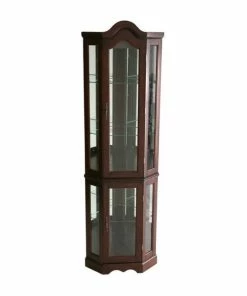 SEI Furniture Mahogany Lighted Corner Curio Cabinet
