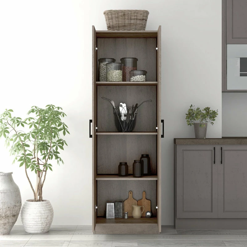 Decorn Freestanding Pantry Cabinet, 2 Doors With Adjustable & Fixed Shelves, Gray Oak - Image 4