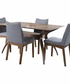 GDFStudio GDF Studio 5-Piece Gertrude Fabric & Finished Wood Dining Set, Darkgray/Walnut