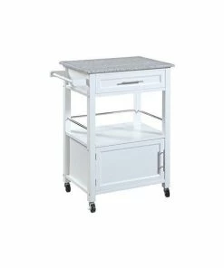 Linon Home Decor Products Linon Mitchell Wood Granite Top Kitchen Cart In White