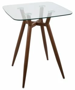 Lumisource Clara Counter Table, Walnut Metal And Clear Glass