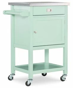 Linon Home Decor Products Linon Sydney Wood Steel Top Kitchen Storage And Prep Cart In Green