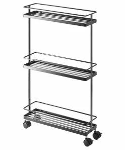 Yamazaki Home Rolling Cart, Steel, Holds 6.6 Lbs, Wheels, Black