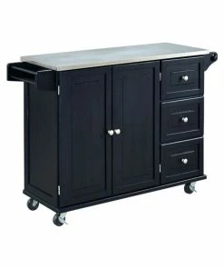 Homestyles Dolly Madison Black Wood Kitchen Cart With Stainless Steel Top