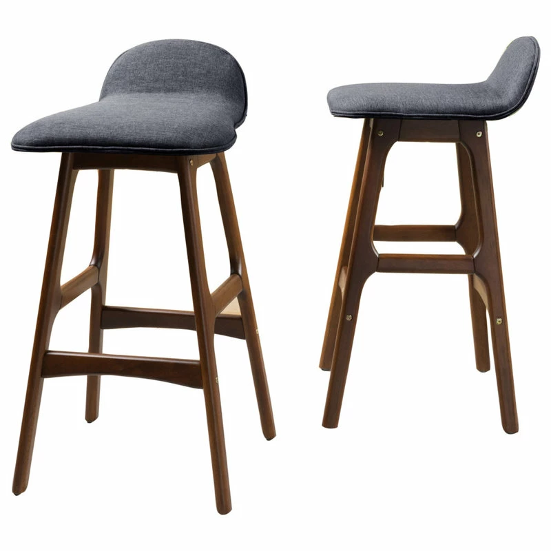 GDFStudio GDF Studio Tolle Mid Century Design Low Back Fabric Bar Chair, Set Of 2, Charcoa