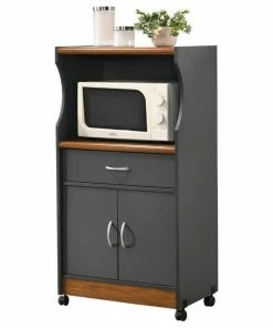 Hodedah Import Inc. Hodedah Microwave Contemporary Wooden Kitchen Cart In Grey-Oak Finish