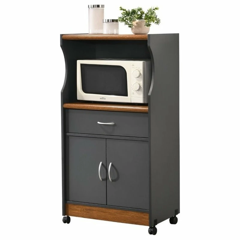 Hodedah Import Inc. Hodedah Microwave Contemporary Wooden Kitchen Cart In Grey-Oak Finish