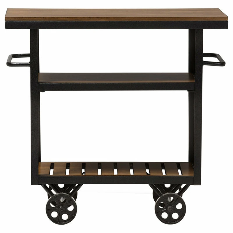 Baxton Studio Kennedy Rustic Antique Black Textured Metal Distressed Wood Mobile Serving Cart - Image 2
