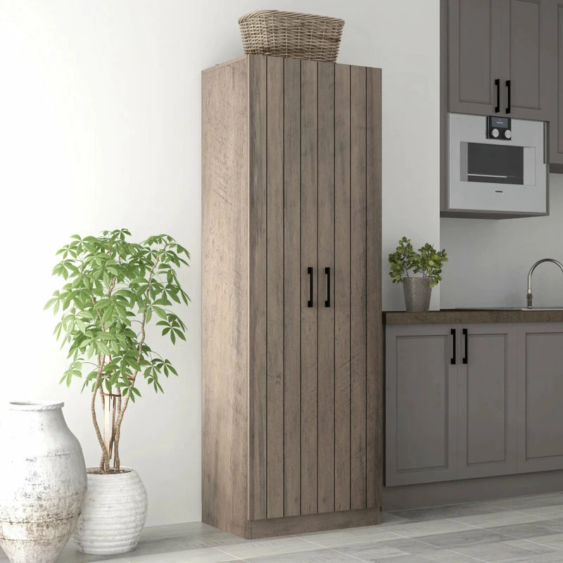 Decorn Freestanding Pantry Cabinet, 2 Doors With Adjustable & Fixed Shelves, Gray Oak - Image 2