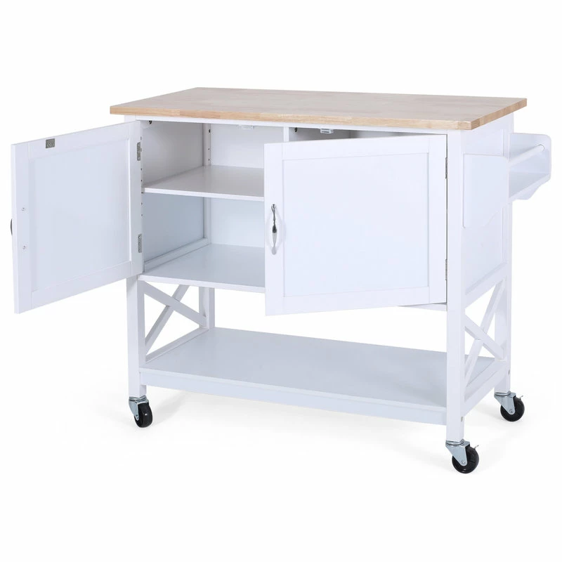 GDFStudio Drake Farmhouse Kitchen Cart With Wheels, White And Natural - Image 4