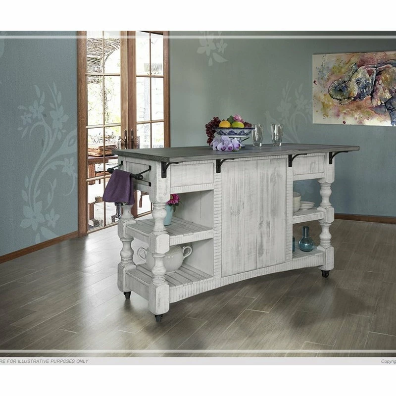 Crafters And Weavers Greenview Rustic Farmhouse Kitchen Island, Solid Wood - Image 3
