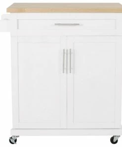 GDFStudio Negley Contemporary Kitchen Cart With Wheels, White + Natural