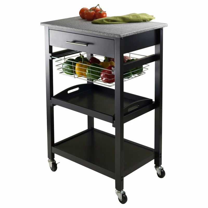 Winsome Wood Transitional Black Granite And Wood Utility Cart 20322 - Image 3