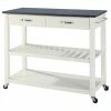 Crosley Solid Black Granite Top Kitchen Cart/Island, Optional Stool Storage, White