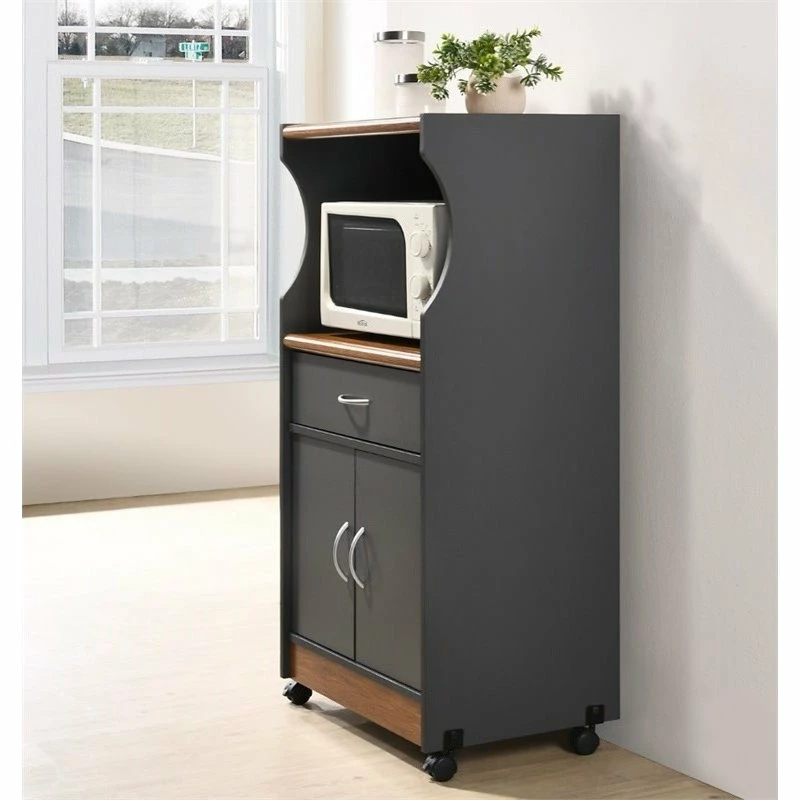 Hodedah Import Inc. Hodedah Microwave Contemporary Wooden Kitchen Cart In Grey-Oak Finish - Image 4