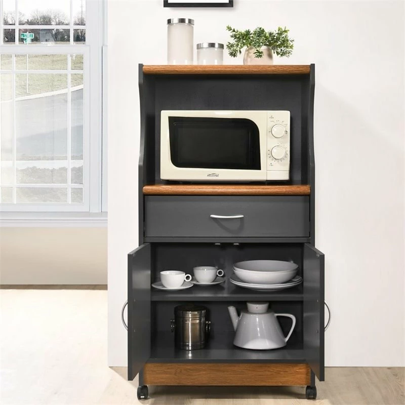 Hodedah Import Inc. Hodedah Microwave Contemporary Wooden Kitchen Cart In Grey-Oak Finish - Image 3