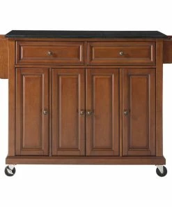 Crosley Solid Black Granite Top Kitchen Cart/Island, Classic Cherry Finish