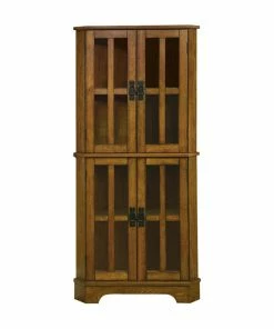 Bowery Hill 4 Shelf Corner Curio Cabinet In Golden Brown