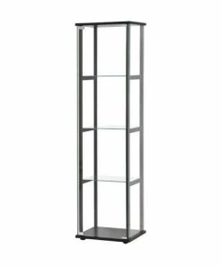 Bowery Hill Contemporary Wood 4 Shelf Glass Curio Cabinet In Black