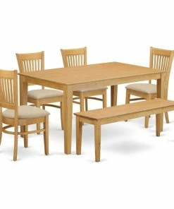 East West Furniture Capri 6-piece Wood Dining Table Set With Bench In Oak