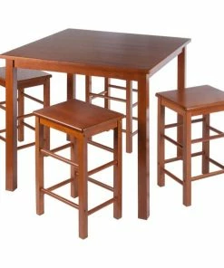 Winsome Stella 5 Piece Transitional Solid Wood Space Saver Dining Set In Teak