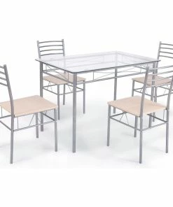 Costway 5 Piece Dining Set Table And 4 Chairs Glass Top Kitchen Furniture