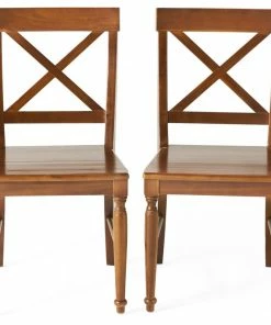 GDFStudio GDF Studio Leyden Antique White Wood Dining Chair, Set Of 2, Brown