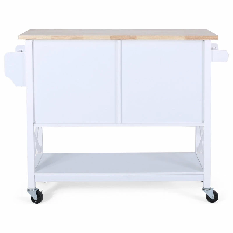 GDFStudio Drake Farmhouse Kitchen Cart With Wheels, White And Natural - Image 10
